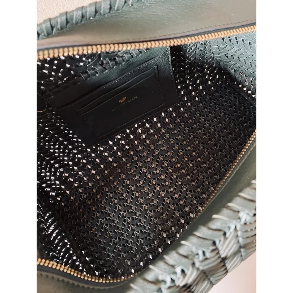 Anya Hindmarch Neeson Zip Top Handbag Woven‎ Braided Leather Top Handle Green